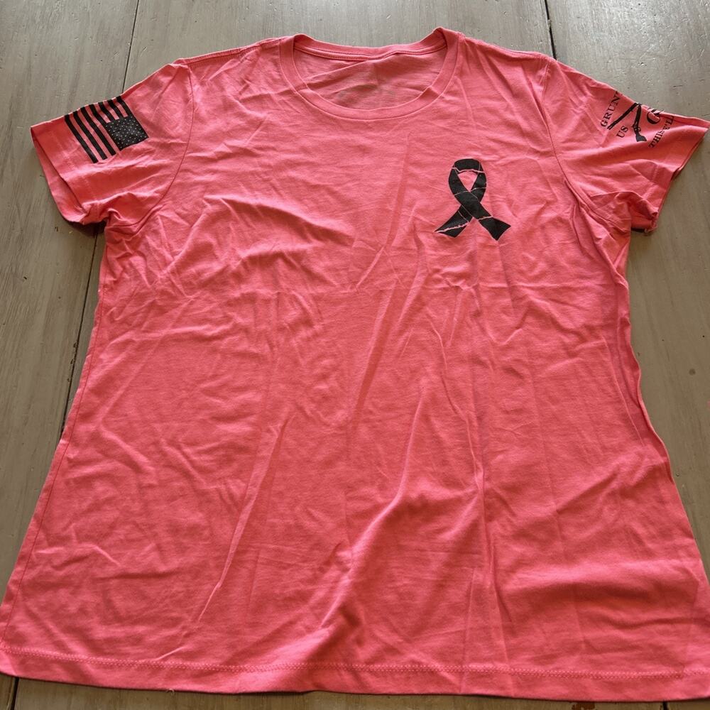 Grunt Style Pink Black Breast Cancer Ribbon Crew Neck T Shirt Women’s Sz XXL